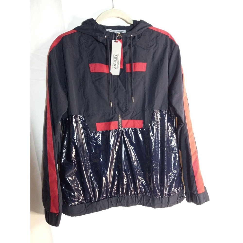 ashley by 26 international Women Blue Red 1/2 Zip Light Hoodie Jacket Size Large